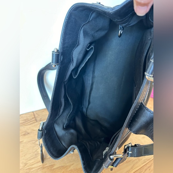 Coach Leather Carry All Satchel Shoulder Bag Black F12602 - Picture 6 of 10